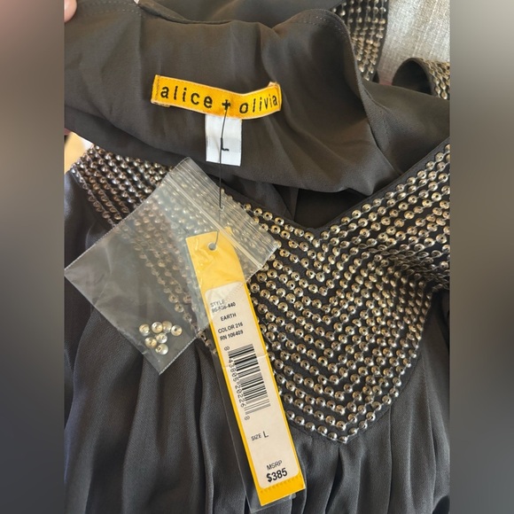 ALICE + OLIVIA silk chiffon sequin bib racerback tank top tunic Earth Color NWT - Picture 6 of 8